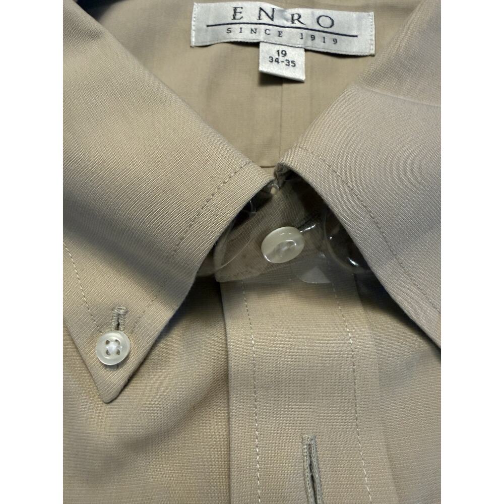 ENRO Mens Dress Shirt 19 34-35 Tan Long Sleeve Non Iron 100% Cotton Big Tall - Picture 3 of 6